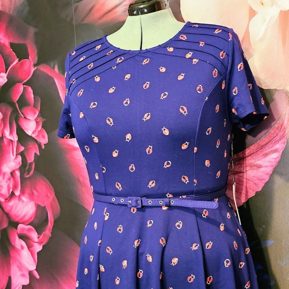 NWT - Unique Vintage Navy Ladybug Short Sleeve Stephanie Fit & Flare Dress